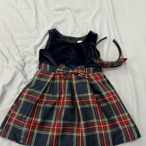 Girls' Plaid Dress with Headband